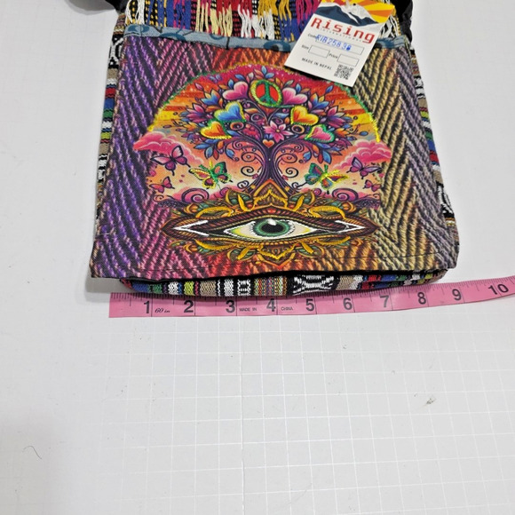NWT Boho Festival Crossbody Purse Multicolor Woven Fabric Embroidered Eye Nepal - Picture 4 of 7